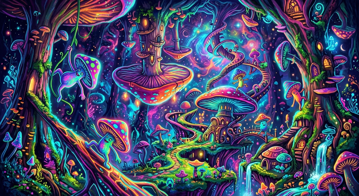 A mushroom kingdom where everything is upside down and sideways